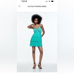 Blue Zara cut out pleated mini dress